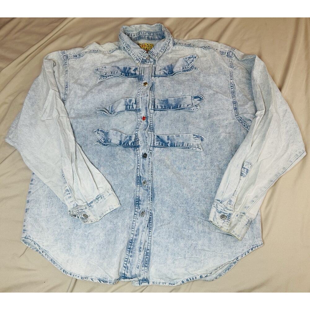 Vintage 80s Jordache Acid Wash Button Up Shirt Size Large